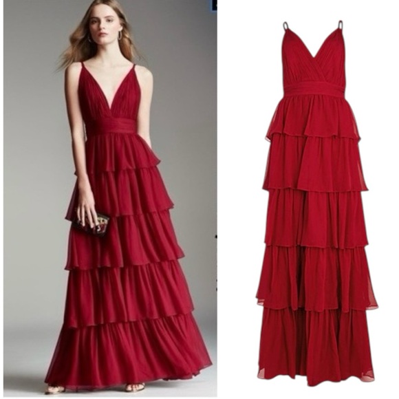 Alice + Olivia Gianna Tiered Silk Chiffon Evening Gown Formal Dress Red Size 6 - Picture 1 of 12